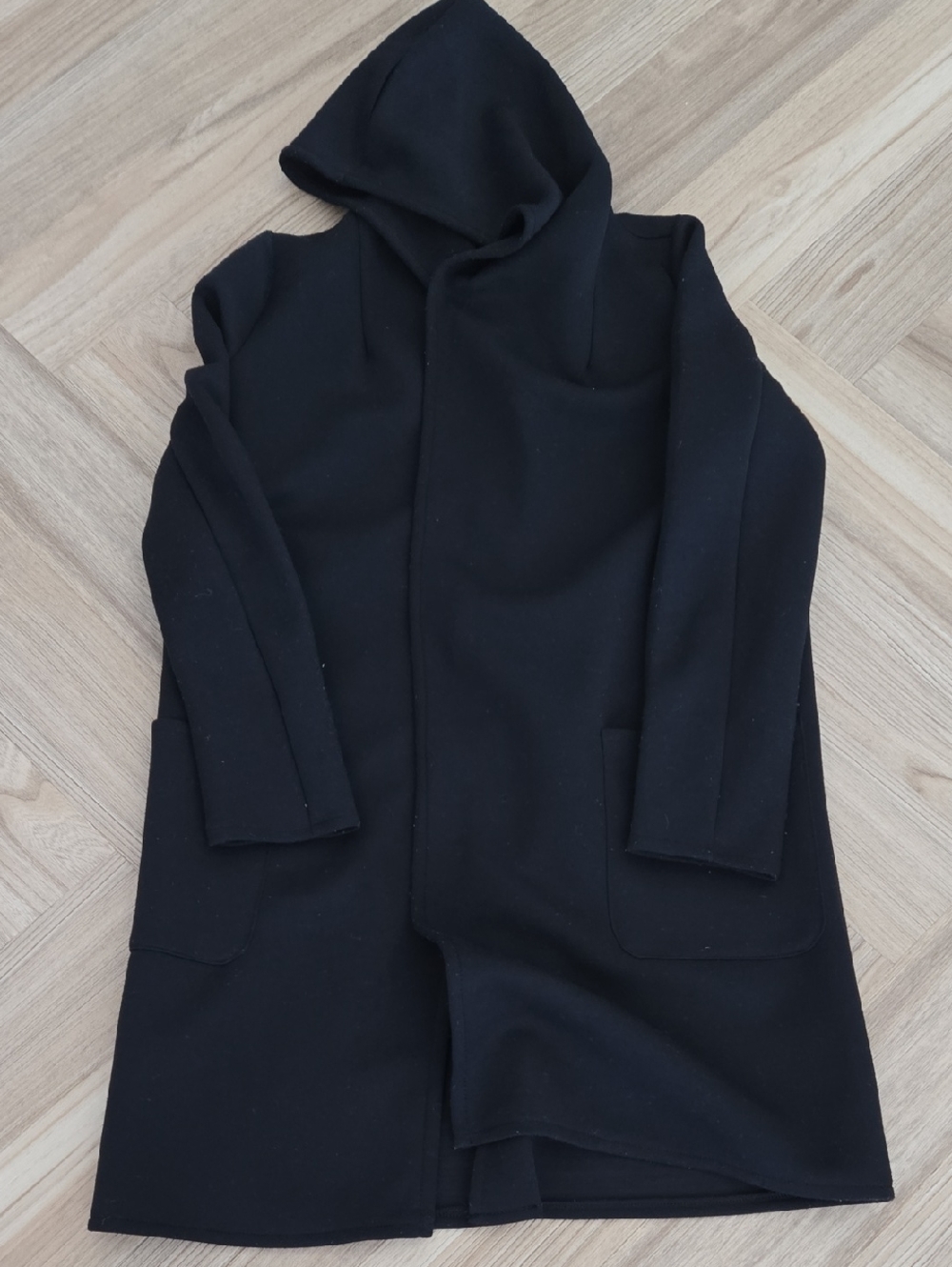 Forever 21 Black Hooded Long Fleece Medium Coat